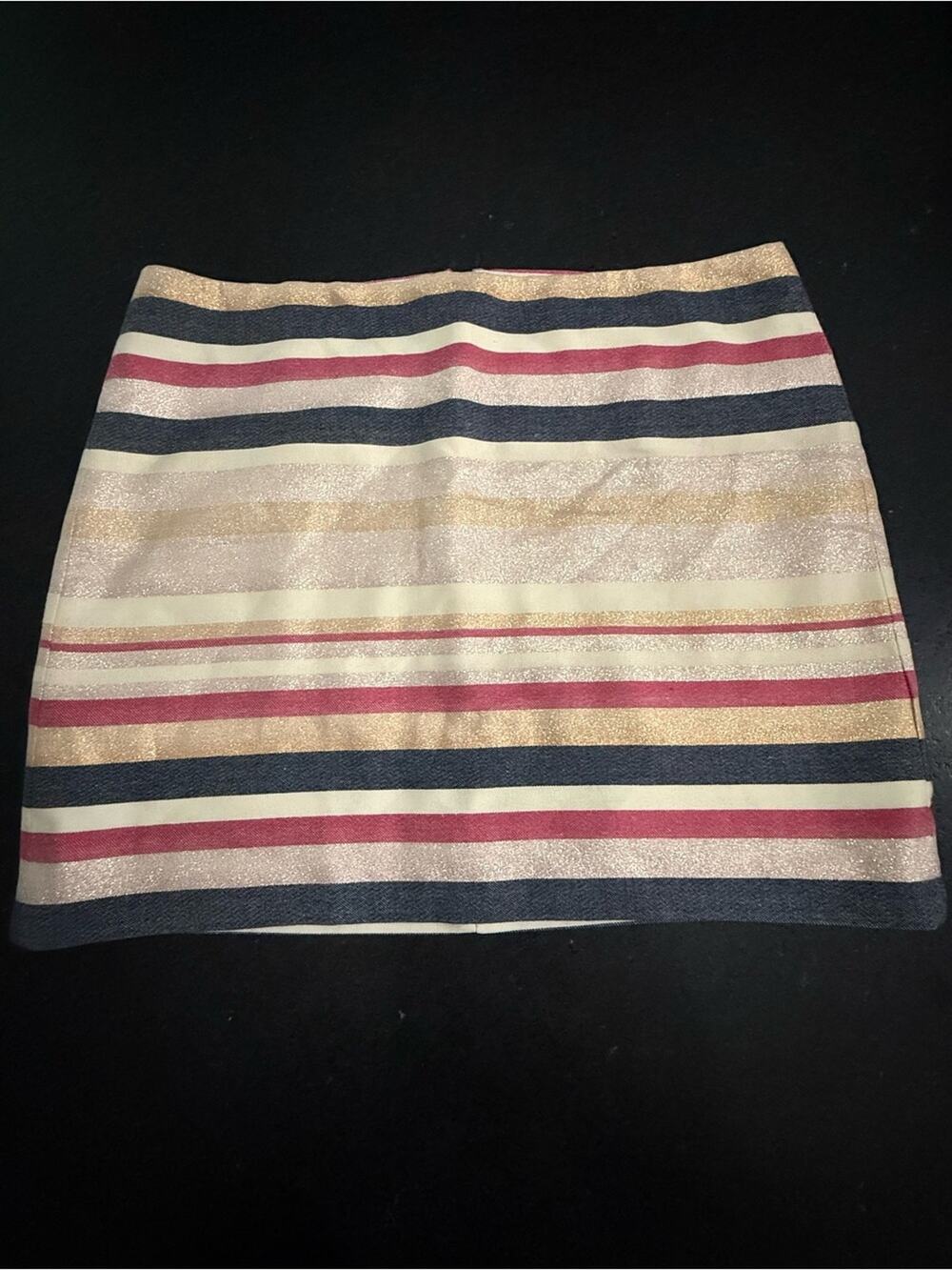 NEW J. Crew Metallic Stripe Mini Skirt in Cream, Tan, Navy & Pink FULLY LINED 6